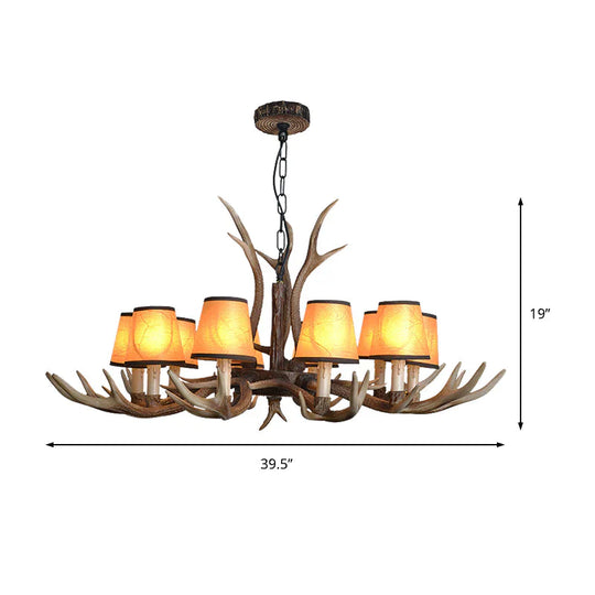 Brown Conical Shade Pendant Chandelier Rural Resin 4/6/8 Heads Dining Room Hanging Ceiling Light