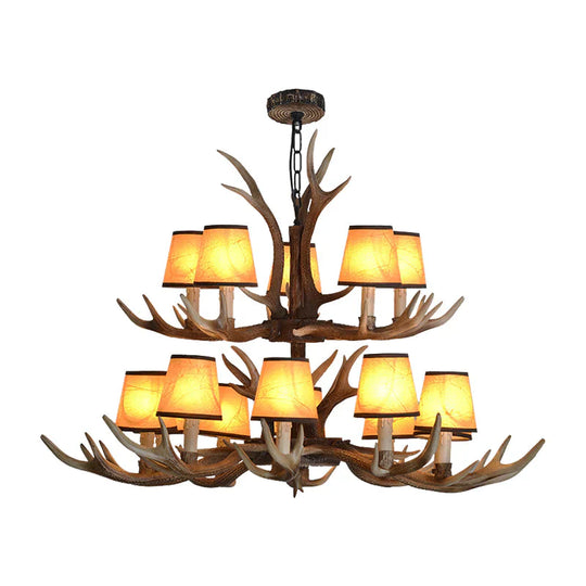 Brown Conical Shade Pendant Chandelier Rural Resin 4/6/8 Heads Dining Room Hanging Ceiling Light