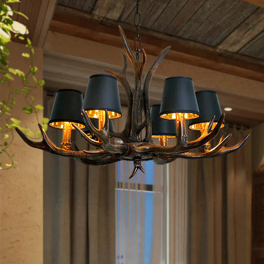 Resin Black Hanging Chandelier Tapered 4/6/8 Bulbs Traditional Pendant Light Fixture For Restaurant