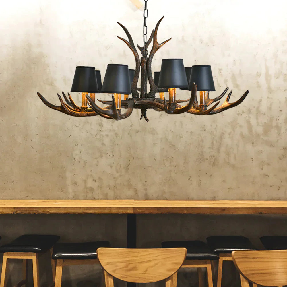 Resin Black Hanging Chandelier Tapered 4/6/8 Bulbs Traditional Pendant Light Fixture For Restaurant