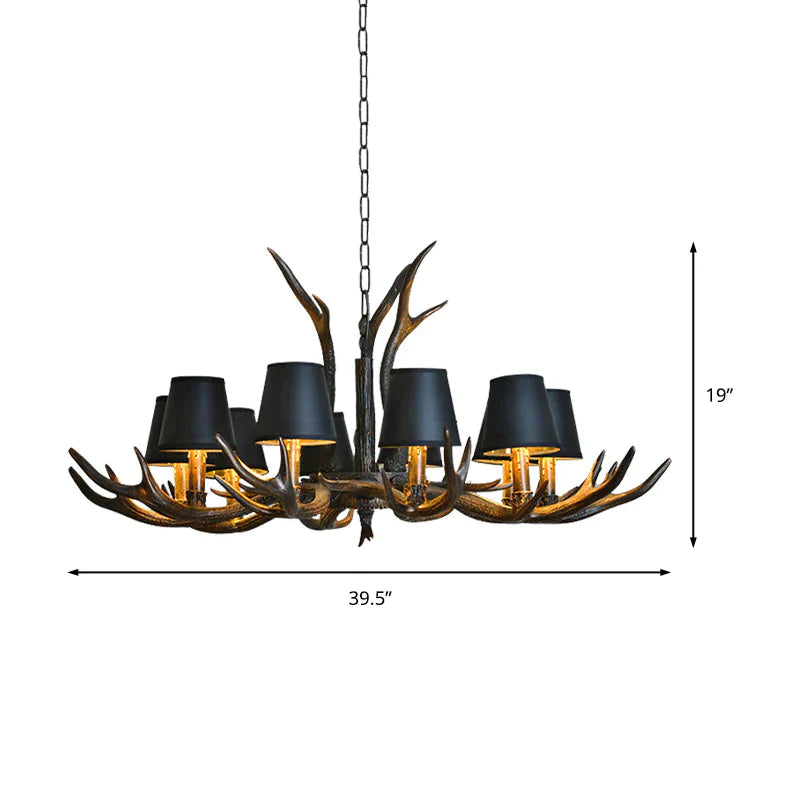 Resin Black Hanging Chandelier Tapered 4/6/8 Bulbs Traditional Pendant Light Fixture For Restaurant