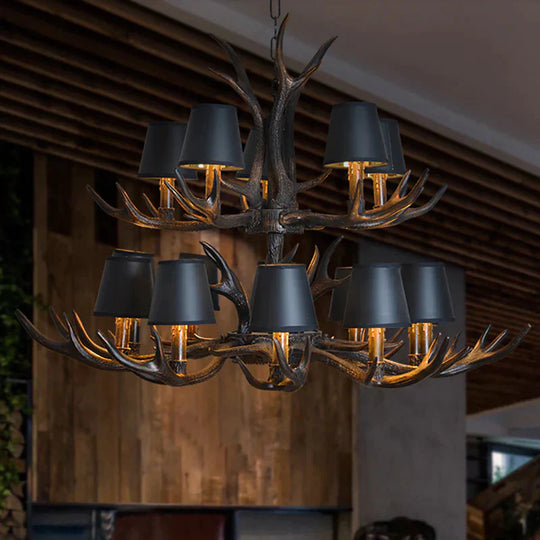 Resin Black Hanging Chandelier Tapered 4/6/8 Bulbs Traditional Pendant Light Fixture For Restaurant