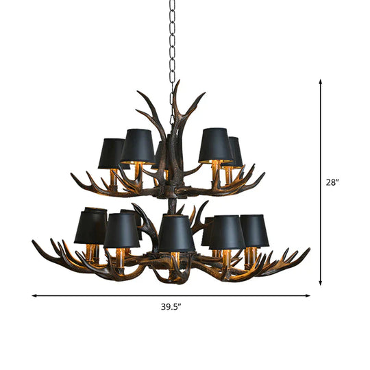 Resin Black Hanging Chandelier Tapered 4/6/8 Bulbs Traditional Pendant Light Fixture For Restaurant