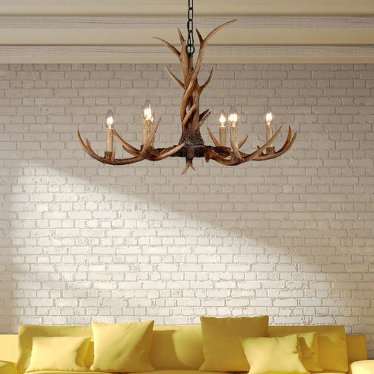 Countryside Faux Antler Hanging Pendant 6/8/10 Lights Resin Ceiling Chandelier In Brown For Living