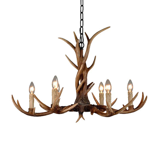 Countryside Faux Antler Hanging Pendant 6/8/10 Lights Resin Ceiling Chandelier In Brown For Living