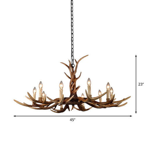 Countryside Faux Antler Hanging Pendant 6/8/10 Lights Resin Ceiling Chandelier In Brown For Living