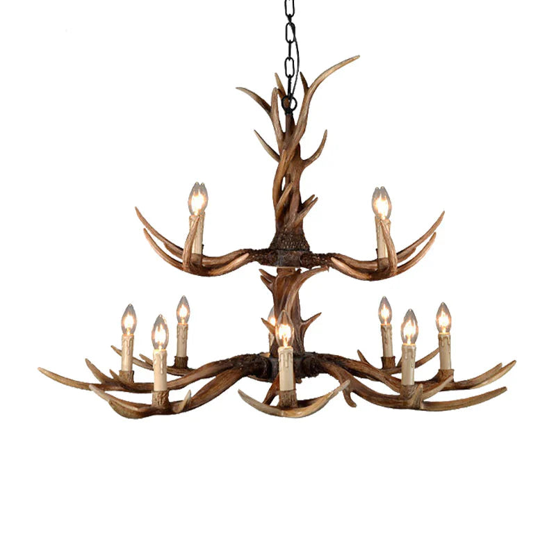 Countryside Faux Antler Hanging Pendant 6/8/10 Lights Resin Ceiling Chandelier In Brown For Living