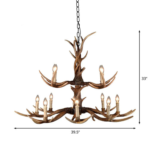 Countryside Faux Antler Hanging Pendant 6/8/10 Lights Resin Ceiling Chandelier In Brown For Living