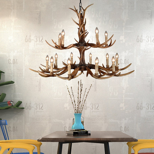 Countryside Faux Antler Hanging Pendant 6/8/10 Lights Resin Ceiling Chandelier In Brown For Living