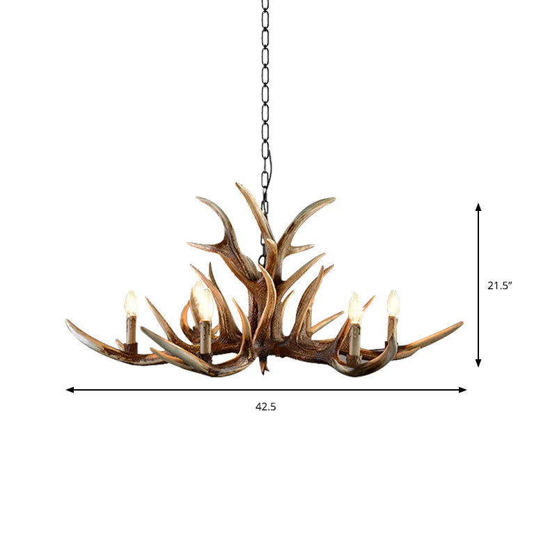 Resin Candelabra Chandelier Lamp Farmhouse 6/10/15 - Head Bedroom Pendant Ceiling Light In Brown