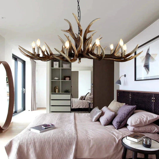 Resin Candelabra Chandelier Lamp Farmhouse 6/10/15 - Head Bedroom Pendant Ceiling Light In Brown