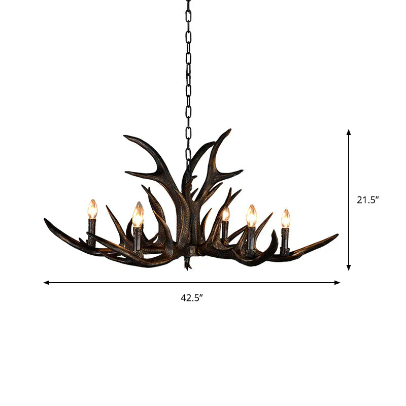 Traditional Candle Hanging Lamp 6/10/15 Bulbs Resin Chandelier Light Fixture In Black For Store
