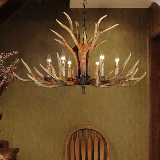 6/8/10 Lights Resin Chandelier Lamp Farmhouse Brown Deer Antler Kitchen Down Lighting Pendant 6 /