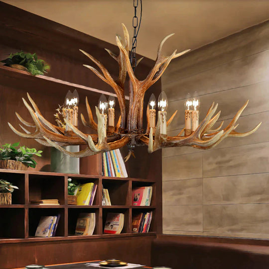 6/8/10 Lights Resin Chandelier Lamp Farmhouse Brown Deer Antler Kitchen Down Lighting Pendant