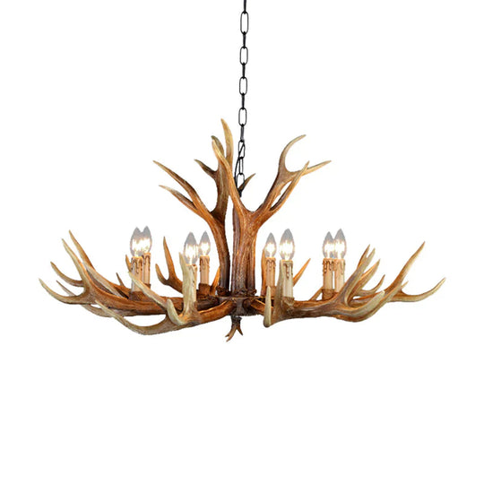 6/8/10 Lights Resin Chandelier Lamp Farmhouse Brown Deer Antler Kitchen Down Lighting Pendant