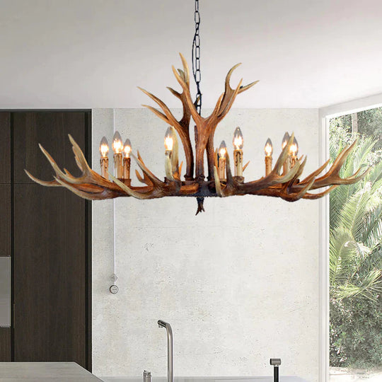 6/8/10 Lights Resin Chandelier Lamp Farmhouse Brown Deer Antler Kitchen Down Lighting Pendant 10 /