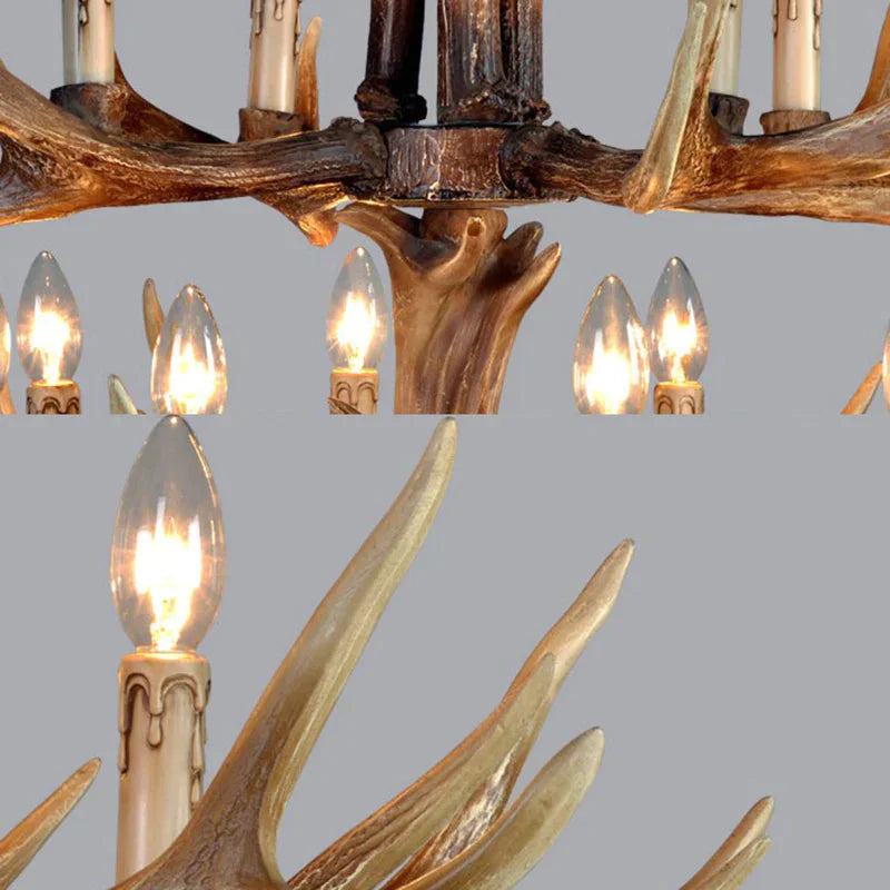 2 - Tier Hanging Lamp Rustic Resin 12/15 Bulbs Brown Chandelier Pendant Light For Kitchen Island