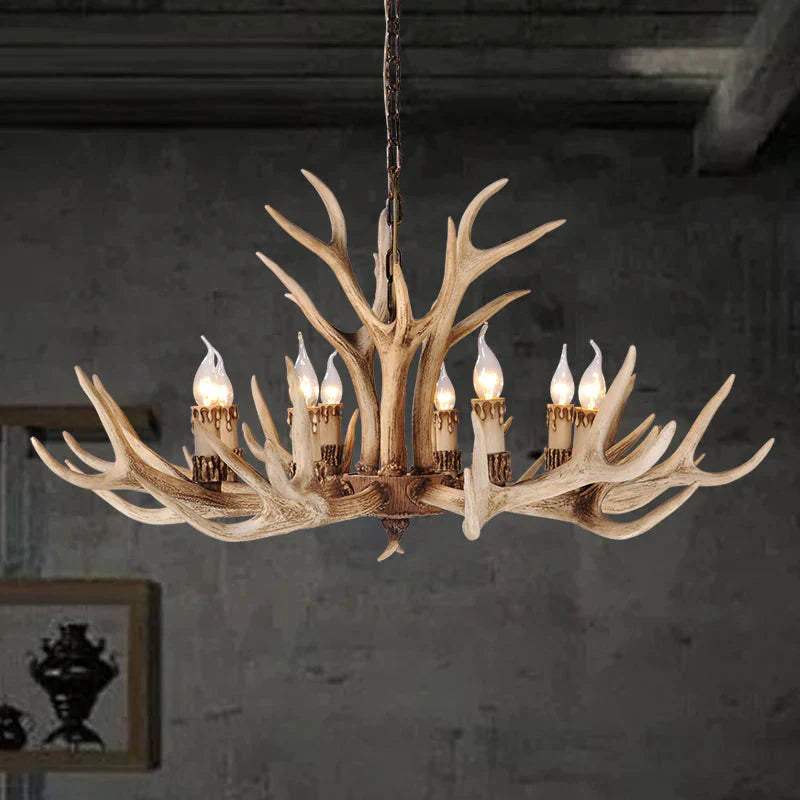 Resin Light Brown Hanging Chandelier Deer Antler 8/12/24 Bulbs Traditional Pendant Fixture For