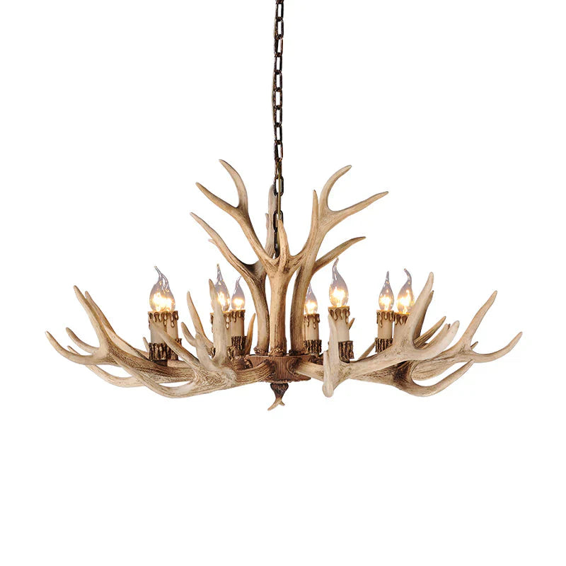 Resin Light Brown Hanging Chandelier Deer Antler 8/12/24 Bulbs Traditional Pendant Fixture For