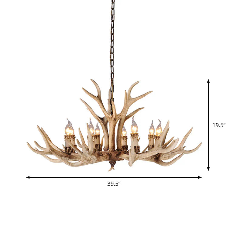 Resin Light Brown Hanging Chandelier Deer Antler 8/12/24 Bulbs Traditional Pendant Fixture For