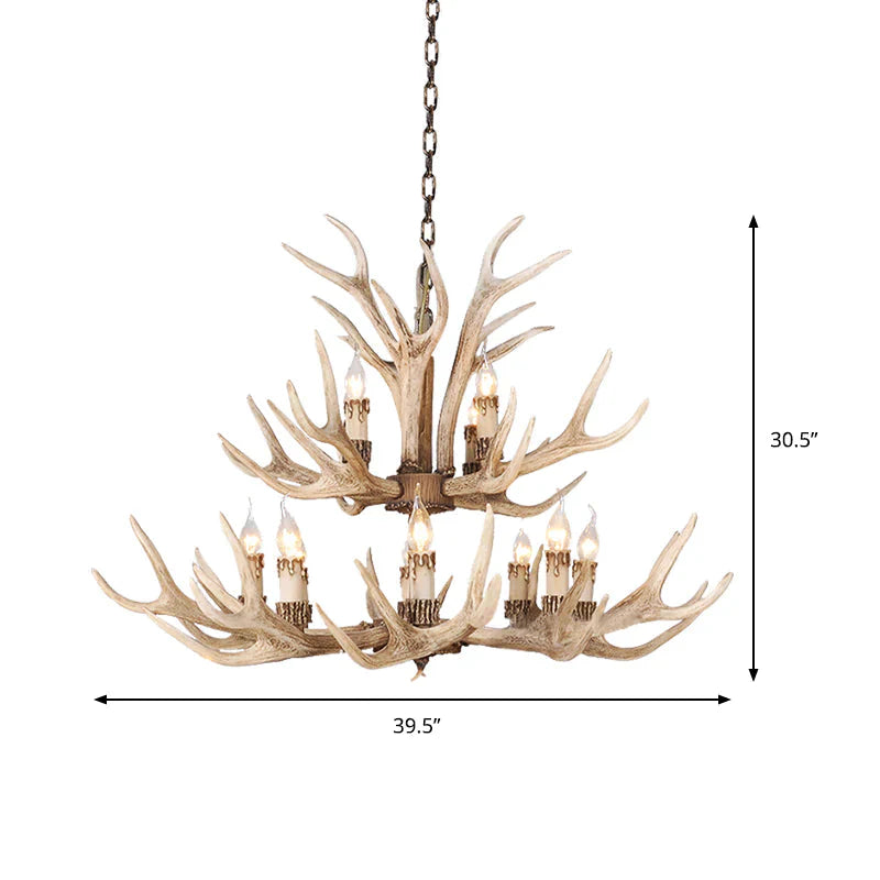 Resin Light Brown Hanging Chandelier Deer Antler 8/12/24 Bulbs Traditional Pendant Fixture For