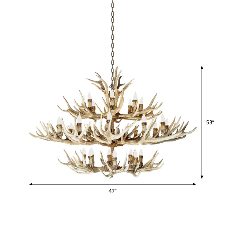 Resin Light Brown Hanging Chandelier Deer Antler 8/12/24 Bulbs Traditional Pendant Fixture For