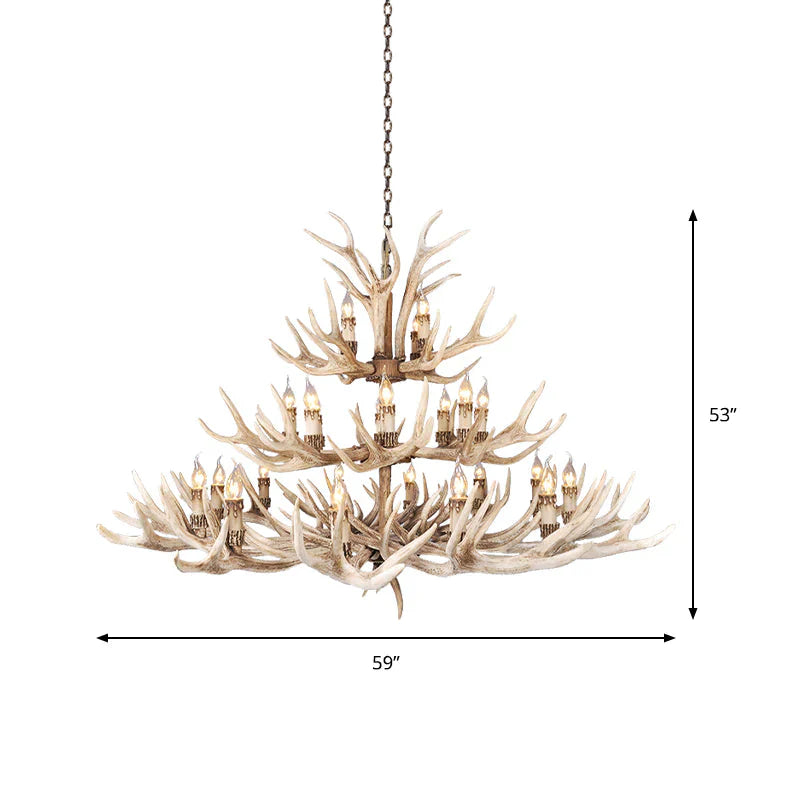 Resin Light Brown Hanging Chandelier Deer Antler 8/12/24 Bulbs Traditional Pendant Fixture For