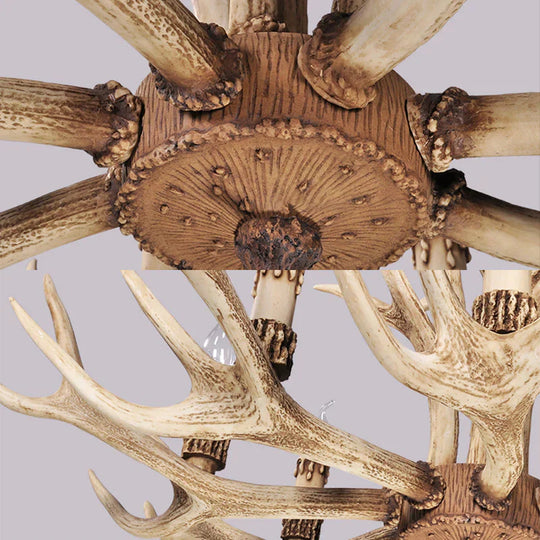 Resin Light Brown Hanging Chandelier Deer Antler 8/12/24 Bulbs Traditional Pendant Fixture For