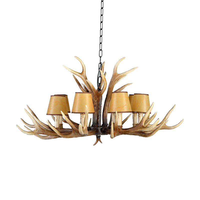 Rustic Conical Hanging Pendant 6/8/10 Lights Resin Ceiling Chandelier In Light Brown For Restaurant