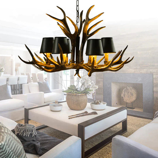 6/8/10 - Bulb Resin Suspension Light Rustic Black Tapered Living Room Chandelier Lighting With