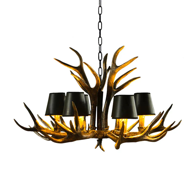 6/8/10 - Bulb Resin Suspension Light Rustic Black Tapered Living Room Chandelier Lighting With