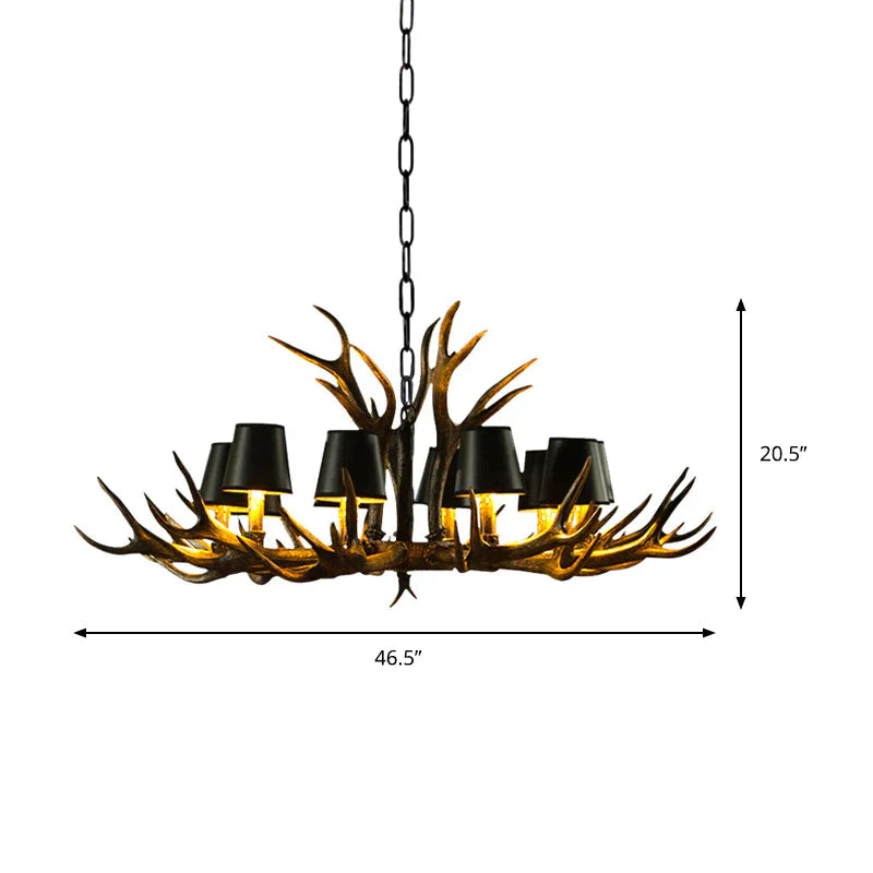 6/8/10 - Bulb Resin Suspension Light Rustic Black Tapered Living Room Chandelier Lighting With