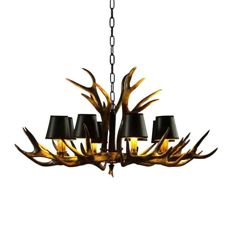 6/8/10 - Bulb Resin Suspension Light Rustic Black Tapered Living Room Chandelier Lighting With