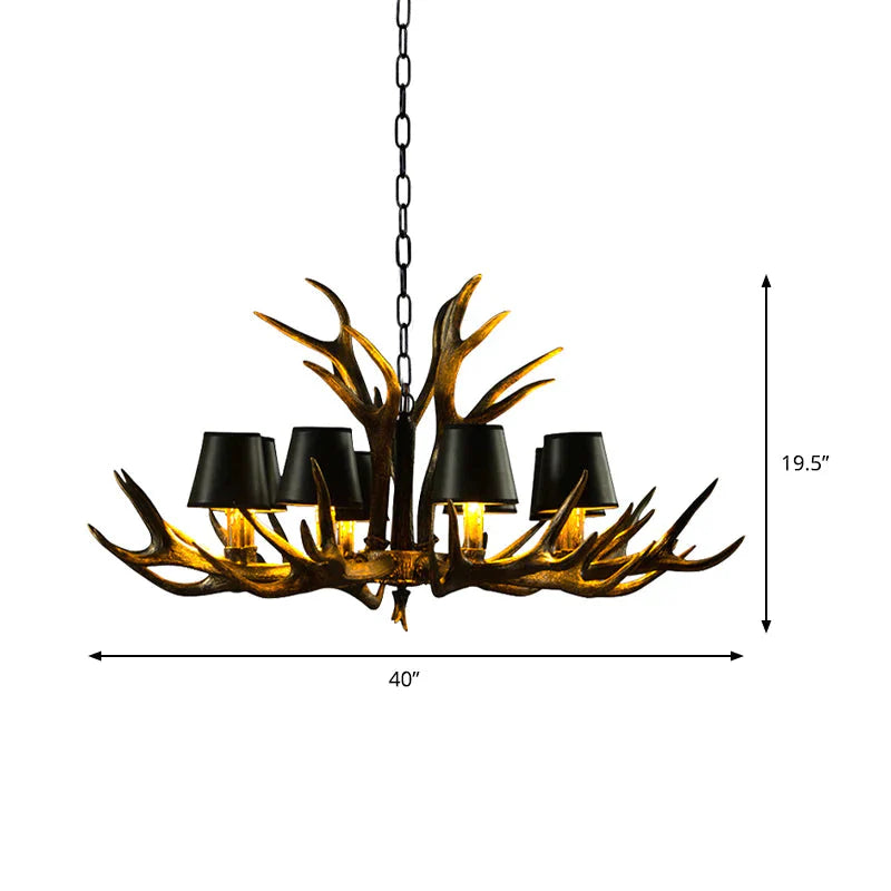 6/8/10 - Bulb Resin Suspension Light Rustic Black Tapered Living Room Chandelier Lighting With