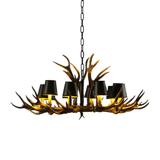 6/8/10 - Bulb Resin Suspension Light Rustic Black Tapered Living Room Chandelier Lighting With