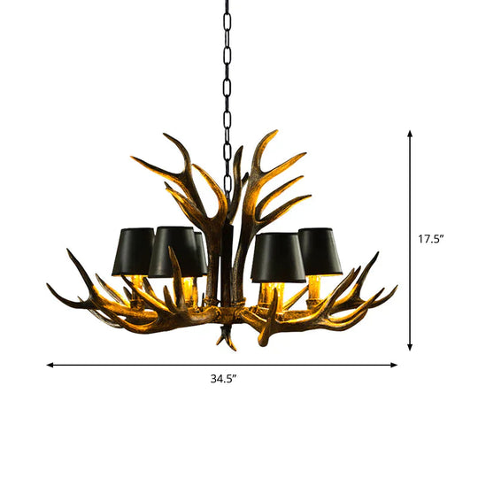 6/8/10 - Bulb Resin Suspension Light Rustic Black Tapered Living Room Chandelier Lighting With