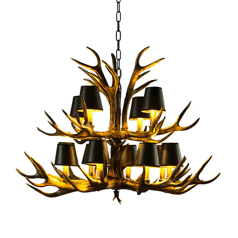 6/8/10 - Bulb Resin Suspension Light Rustic Black Tapered Living Room Chandelier Lighting With