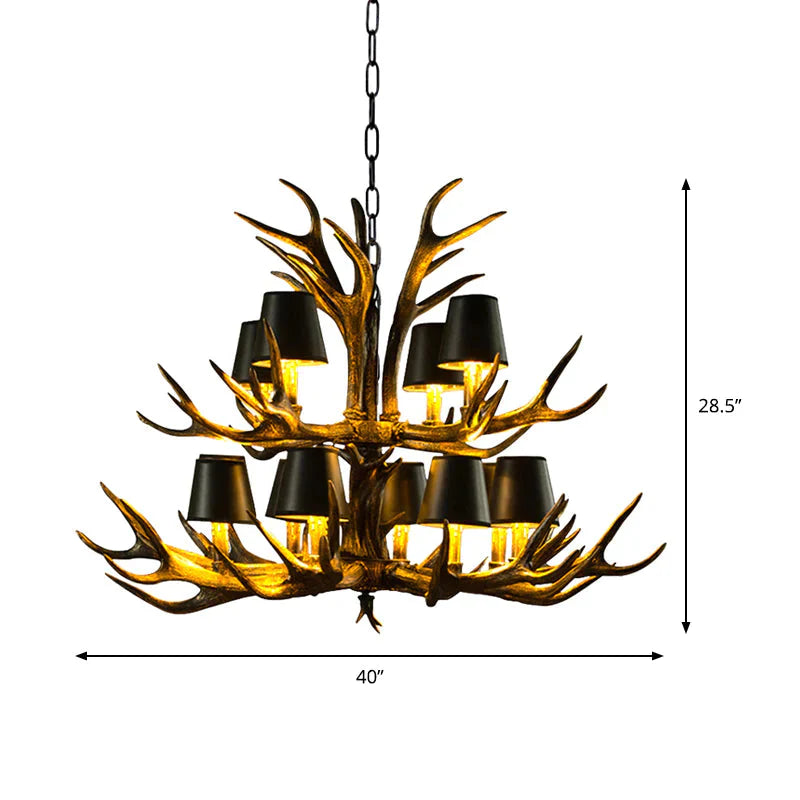 6/8/10 - Bulb Resin Suspension Light Rustic Black Tapered Living Room Chandelier Lighting With