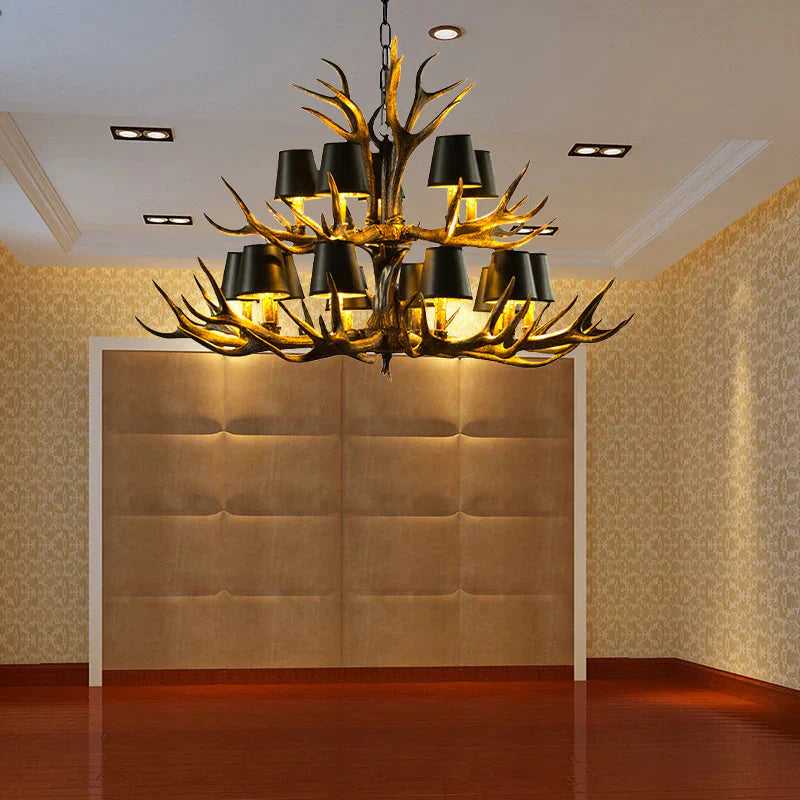 6/8/10 - Bulb Resin Suspension Light Rustic Black Tapered Living Room Chandelier Lighting With