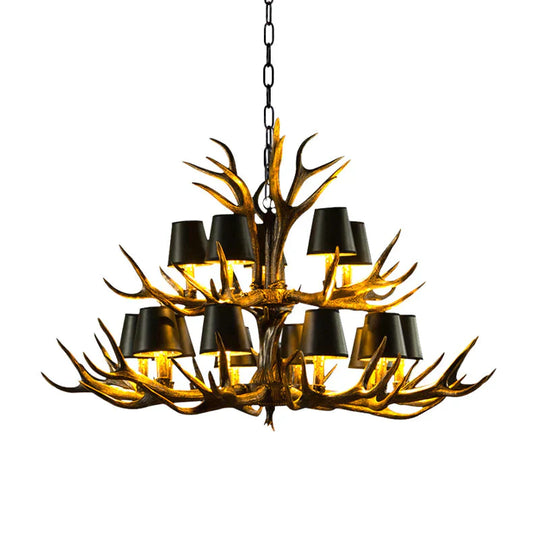 6/8/10 - Bulb Resin Suspension Light Rustic Black Tapered Living Room Chandelier Lighting With