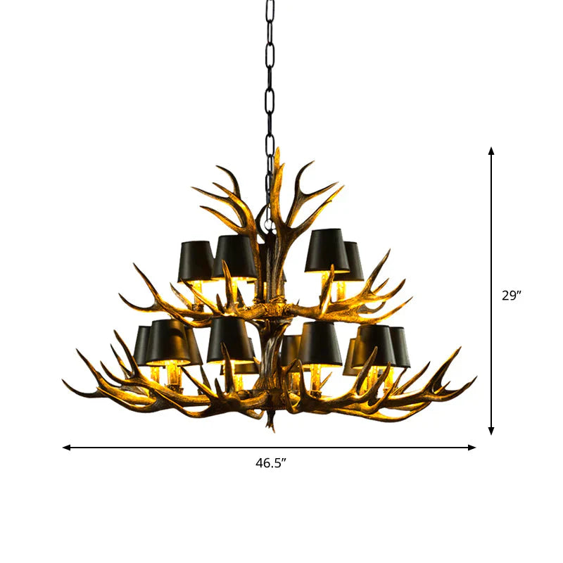 6/8/10 - Bulb Resin Suspension Light Rustic Black Tapered Living Room Chandelier Lighting With