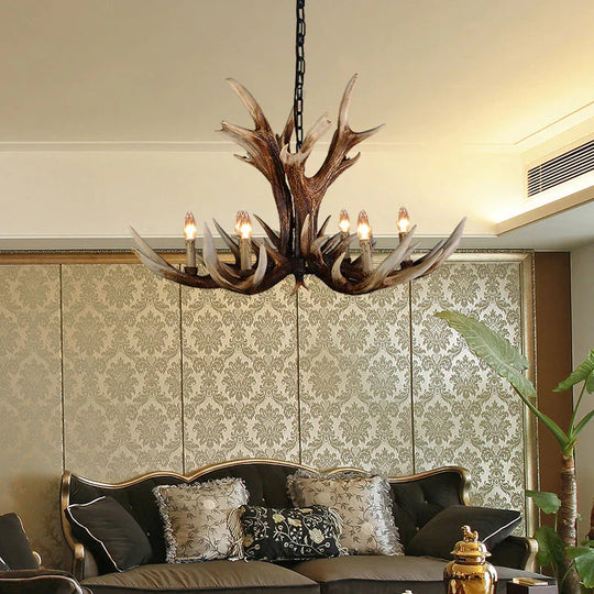 Light Brown 6/8/10 Lights Chandelier Lighting Rustic Resin Candelabra Pendant Lamp For Bedroom