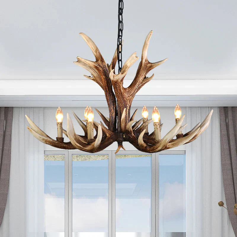 Light Brown 6/8/10 Lights Chandelier Lighting Rustic Resin Candelabra Pendant Lamp For Bedroom