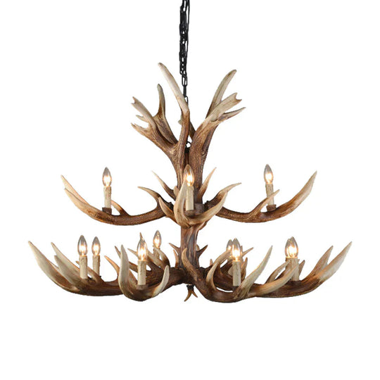 Light Brown 6/8/10 Lights Chandelier Lighting Rustic Resin Candelabra Pendant Lamp For Bedroom