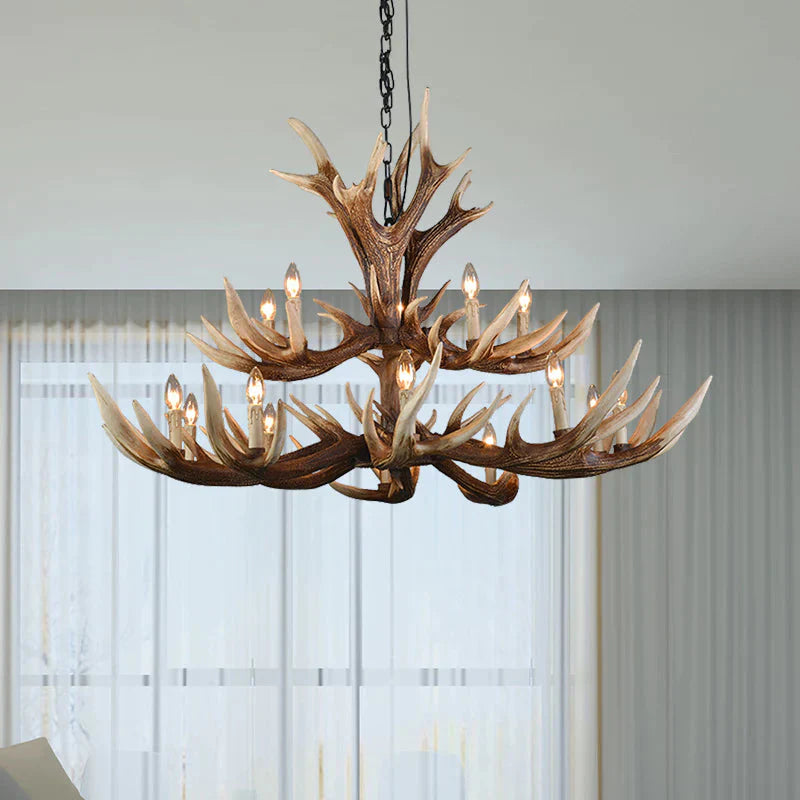 Light Brown 6/8/10 Lights Chandelier Lighting Rustic Resin Candelabra Pendant Lamp For Bedroom