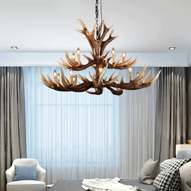 Light Brown 6/8/10 Lights Chandelier Lighting Rustic Resin Candelabra Pendant Lamp For Bedroom