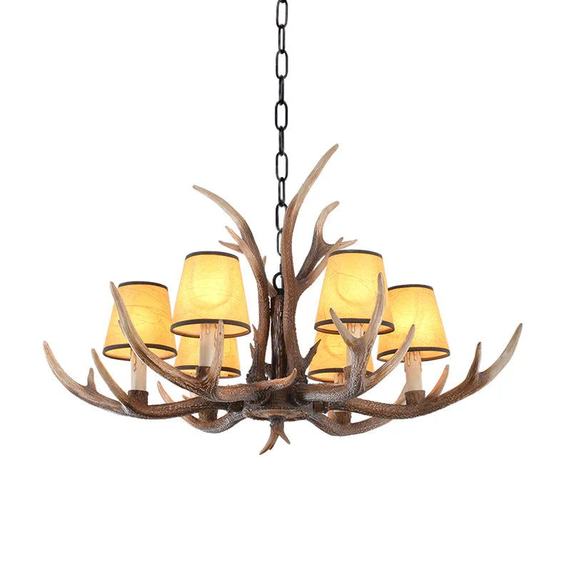 Resin Conical Chandelier Lamp Rustic 6/8/10 - Head Bedroom Pendant Ceiling Light With Antler In