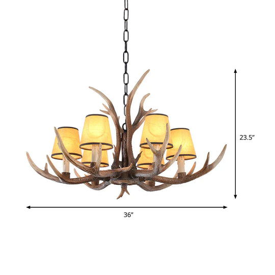 Resin Conical Chandelier Lamp Rustic 6/8/10 - Head Bedroom Pendant Ceiling Light With Antler In