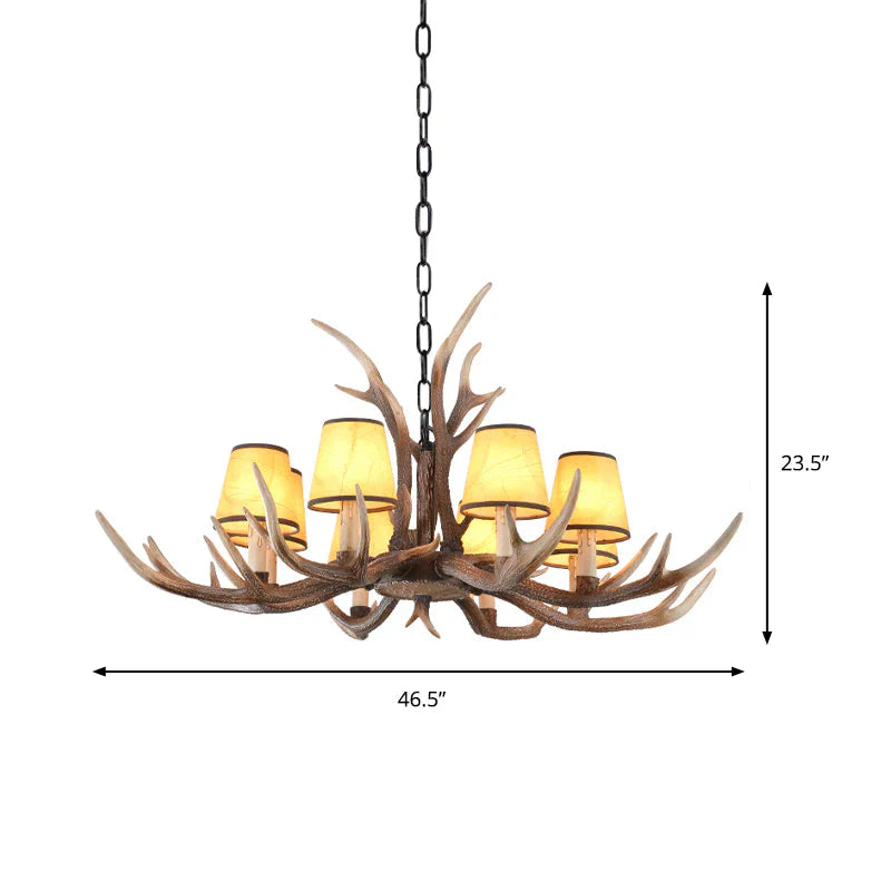 Resin Conical Chandelier Lamp Rustic 6/8/10 - Head Bedroom Pendant Ceiling Light With Antler In