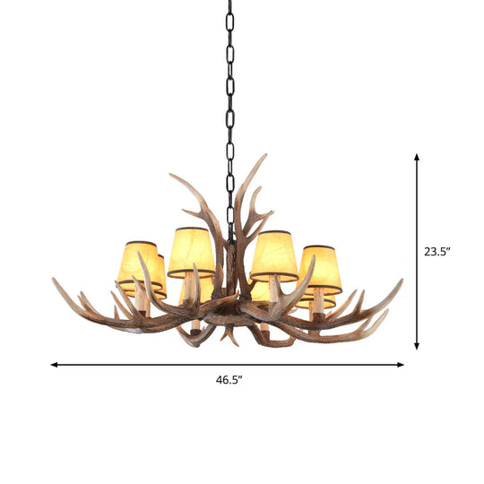 Resin Conical Chandelier Lamp Rustic 6/8/10 - Head Bedroom Pendant Ceiling Light With Antler In